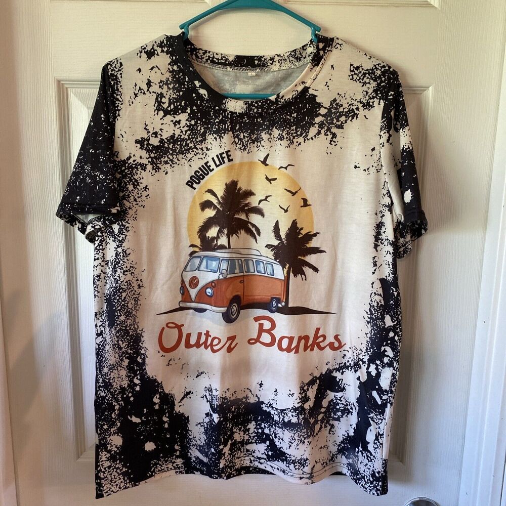Pogue Life T-Shirt Size Large Outer Banks Graphics Hippie Van Palm Trees